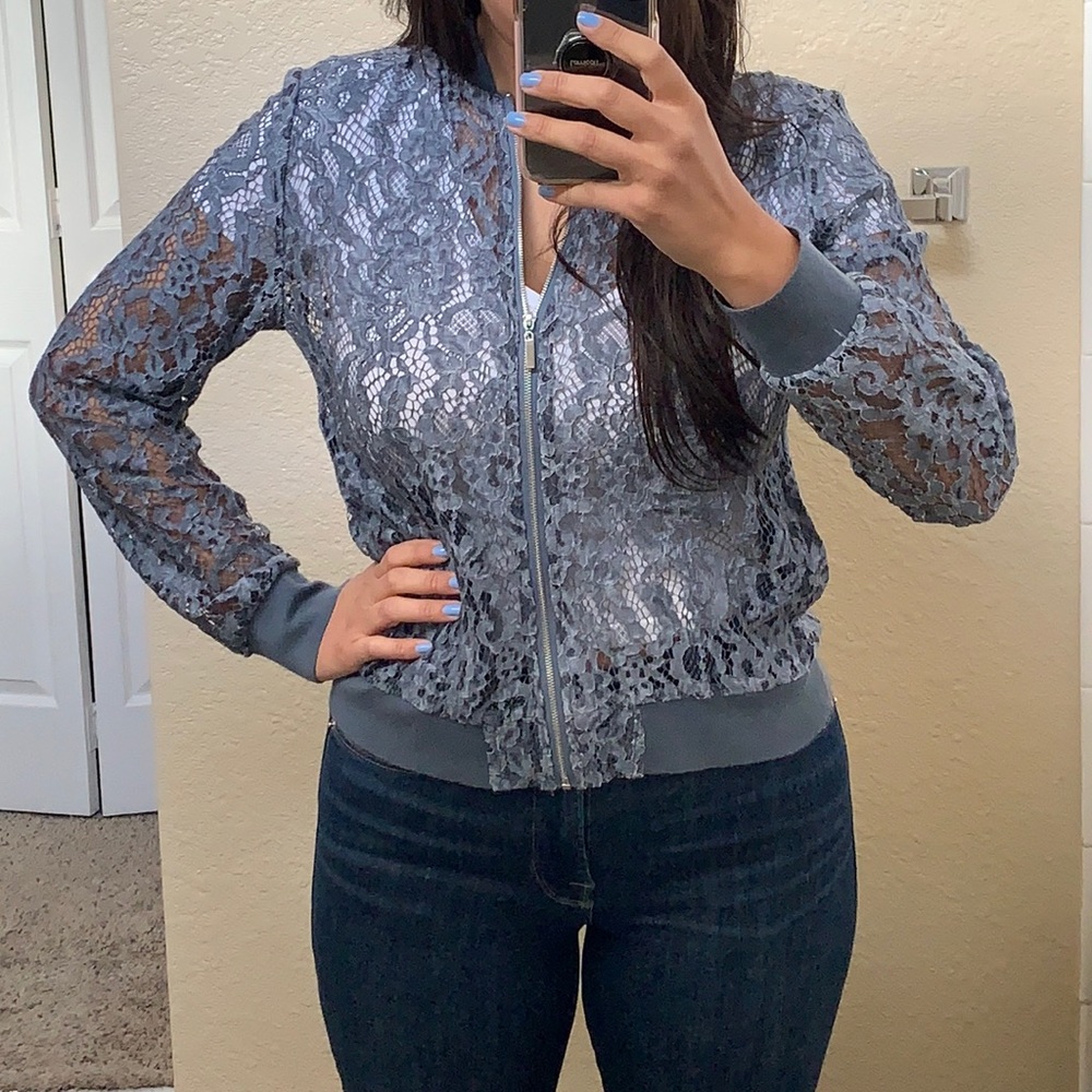 Zara Lace Bomber Jacket SZ M